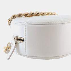 Pre Owned Chanel White Lambskin 19 Round Clutch with Chain