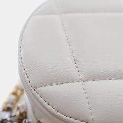 Pre Owned Chanel White Lambskin 19 Round Clutch with Chain