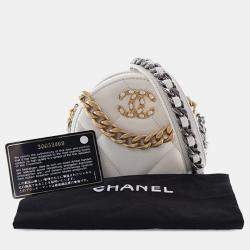 Pre Owned Chanel White Lambskin 19 Round Clutch with Chain