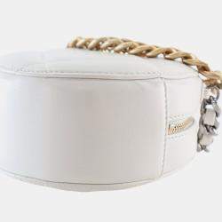 Pre Owned Chanel White Lambskin 19 Round Clutch with Chain
