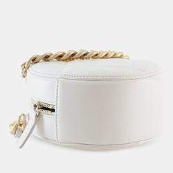 Pre Owned Chanel White Lambskin 19 Round Clutch with Chain
