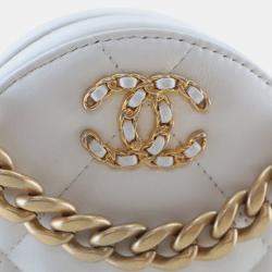 Pre Owned Chanel White Lambskin 19 Round Clutch with Chain