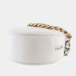 Pre Owned Chanel White Lambskin 19 Round Clutch with Chain