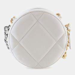 Pre Owned Chanel White Lambskin 19 Round Clutch with Chain