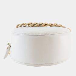 Pre Owned Chanel White Lambskin 19 Round Clutch with Chain