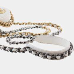 Pre Owned Chanel White Lambskin 19 Round Clutch with Chain