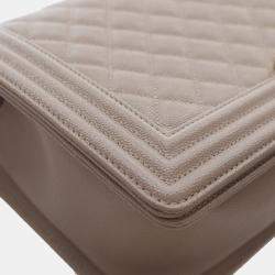 Pre Owned Chanel Brown Old Medium Quilted Caviar Boy Flap