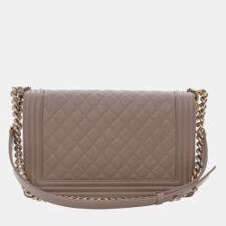Pre Owned Chanel Brown Old Medium Quilted Caviar Boy Flap
