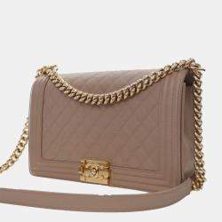 Pre Owned Chanel Brown Old Medium Quilted Caviar Boy Flap