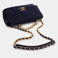 Pre Owned Chanel Blue Large Tweed 19 Flap