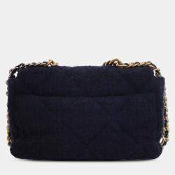 Pre Owned Chanel Blue Large Tweed 19 Flap