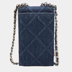 Pre Owned Chanel Blue Denim 19 Phone Holder with Chain