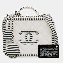 Pre Owned Chanel White Medium Caviar CC Filigree Vanity Case