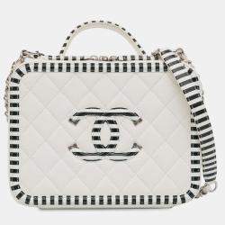 Pre Owned Chanel White Medium Caviar CC Filigree Vanity Case