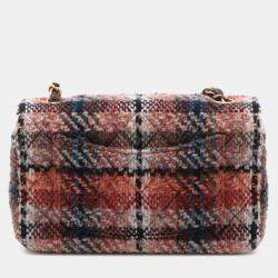 Pre Owned Chanel Orange Mini Rectangular Classic Tweed Single Flap