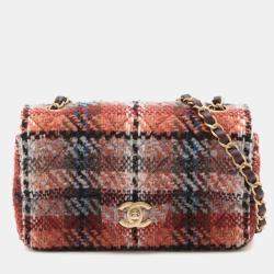 Pre Owned Chanel Orange Mini Rectangular Classic Tweed Single Flap
