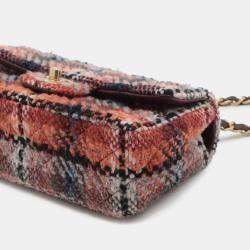 Pre Owned Chanel Orange Mini Rectangular Classic Tweed Single Flap