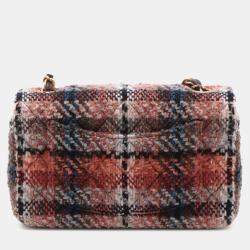Pre Owned Chanel Orange Mini Rectangular Classic Tweed Single Flap