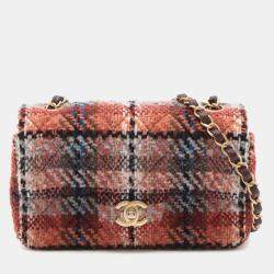 Pre Owned Chanel Orange Mini Rectangular Classic Tweed Single Flap