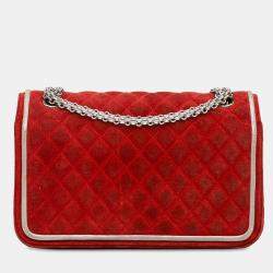 Pre Owned Chanel Red Medium Suede Re-issue 2.55 Double Flap