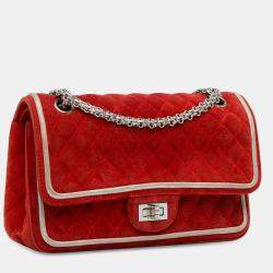 Pre Owned Chanel Red Medium Suede Re-issue 2.55 Double Flap