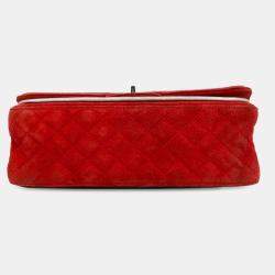Pre Owned Chanel Red Medium Suede Re-issue 2.55 Double Flap
