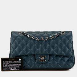 Pre Owned Chanel Blue Medium Classic Caviar Double Flap