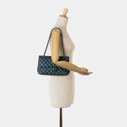 Pre Owned Chanel Blue Medium Classic Caviar Double Flap
