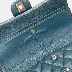 Pre Owned Chanel Blue Medium Classic Caviar Double Flap