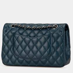 Pre Owned Chanel Blue Medium Classic Caviar Double Flap