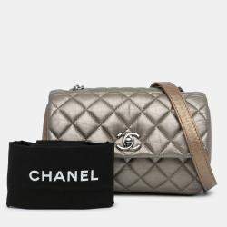 Pre Owned Chanel Brown Mini Quilted Metallic Calfskin Lady Pearly Flap
