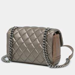 Pre Owned Chanel Brown Mini Quilted Metallic Calfskin Lady Pearly Flap