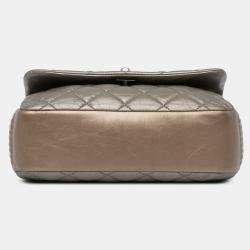 Pre Owned Chanel Brown Mini Quilted Metallic Calfskin Lady Pearly Flap