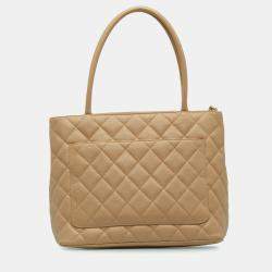 Pre Owned Chanel Beige Caviar Medallion Tote