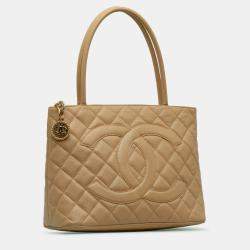 Pre Owned Chanel Beige Caviar Medallion Tote