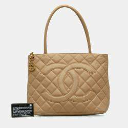 Pre Owned Chanel Beige Caviar Medallion Tote