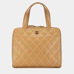 Pre Owned Chanel Beige CC Wild Stitch Handbag
