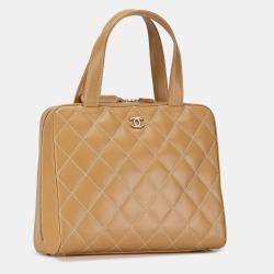 Pre Owned Chanel Beige CC Wild Stitch Handbag