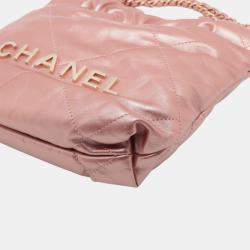 Pre Owned Chanel Pink Mini Quilted Metallic Calfskin 22 Handbag