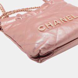 Pre Owned Chanel Pink Mini Quilted Metallic Calfskin 22 Handbag