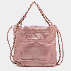 Pre Owned Chanel Pink Mini Quilted Metallic Calfskin 22 Handbag
