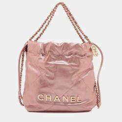 Pre Owned Chanel Pink Mini Quilted Metallic Calfskin 22 Handbag