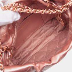 Pre Owned Chanel Pink Mini Quilted Metallic Calfskin 22 Handbag