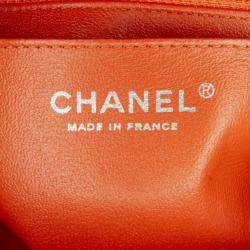 Pre Owned Chanel Orange Mini Rectangular Classic Lambskin Single Flap