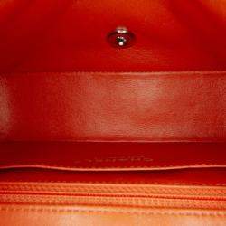 Pre Owned Chanel Orange Mini Rectangular Classic Lambskin Single Flap