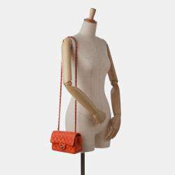Pre Owned Chanel Orange Mini Rectangular Classic Lambskin Single Flap