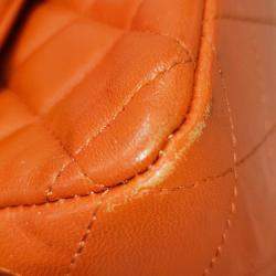 Pre Owned Chanel Orange Mini Rectangular Classic Lambskin Single Flap