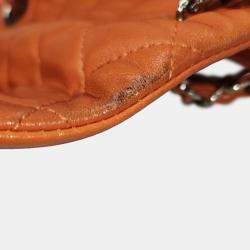 Pre Owned Chanel Orange Mini Rectangular Classic Lambskin Single Flap