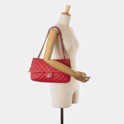 Pre Owned Chanel Red Jumbo Caviar Easy Flap Bag