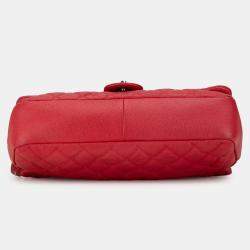 Pre Owned Chanel Red Jumbo Caviar Easy Flap Bag